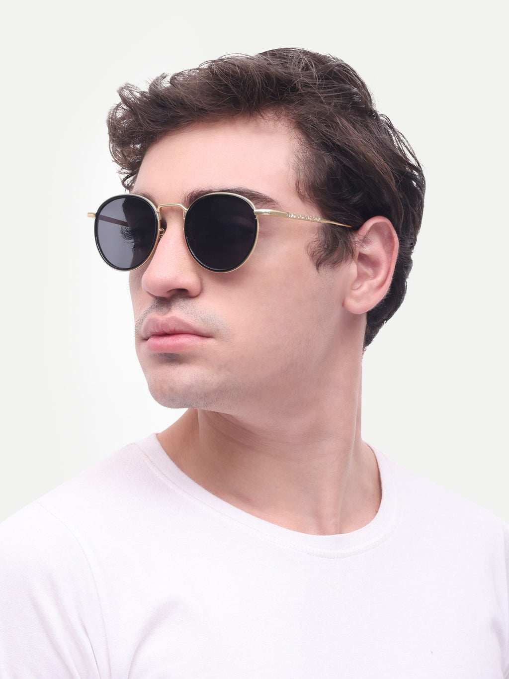 Men's Golden Black Round UV Protected Sunglasses
