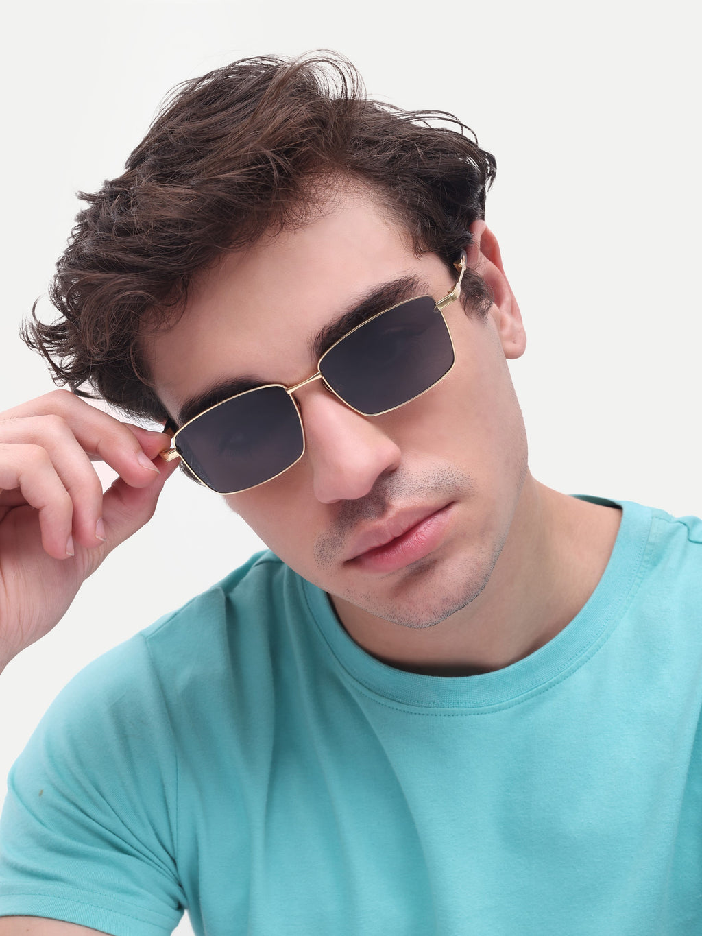 Men's Golden Black UV Protected  Rectangular Wayfarer Sunglasses