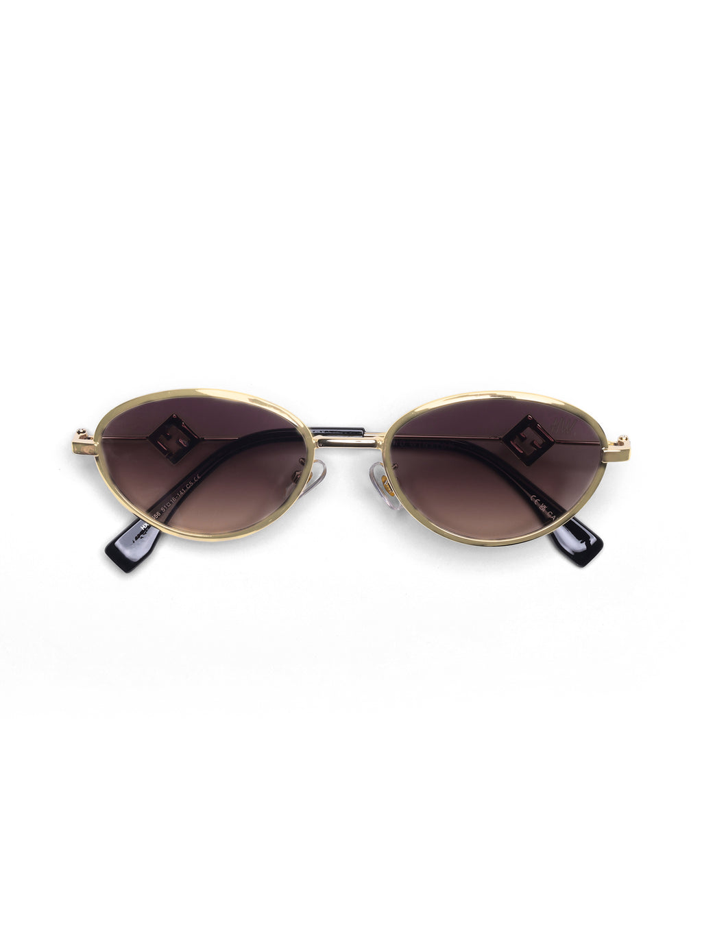 Luxy Gold Shade Brown Metallic Oval Women Sunglasses