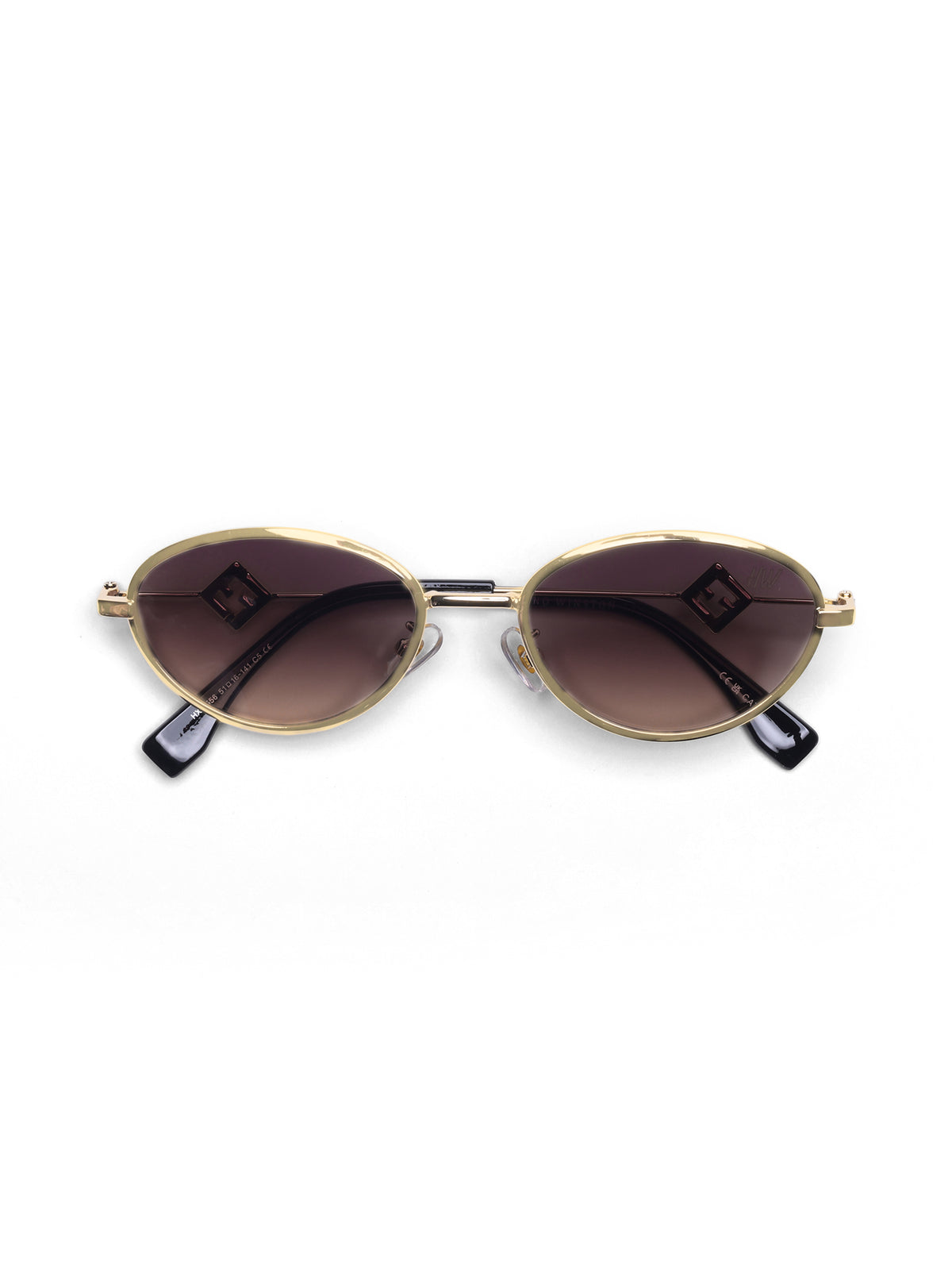 Luxy Gold Shade Brown Metallic Oval Women Sunglasses