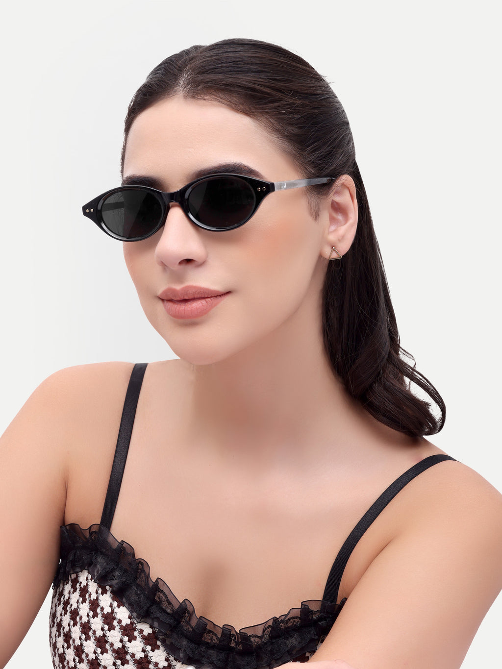 Calista Oval Black UV Protected Womens Sunglasses