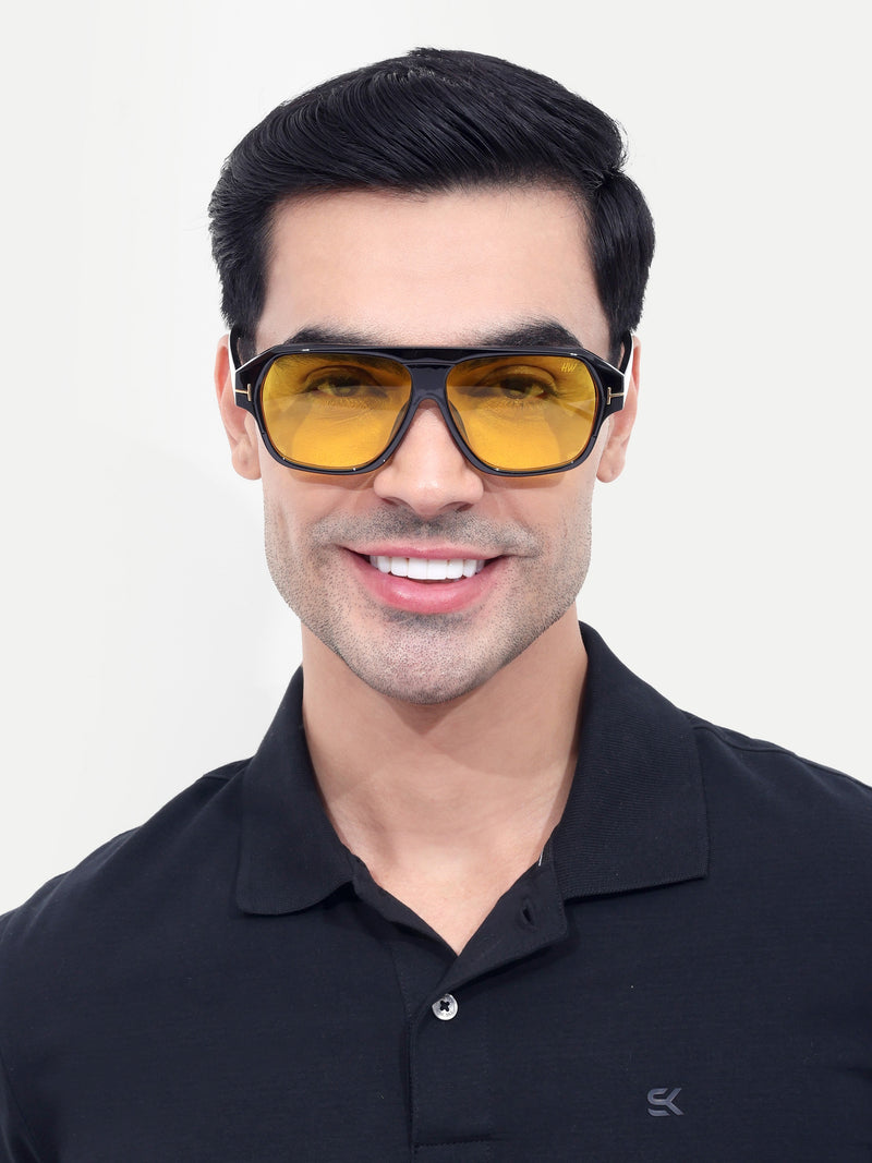 Men's Yellow UV Protected Wayfarer Rectangular Sunglasses