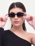 Women's Black Leopard Rectangular UV Protected Sunglasses