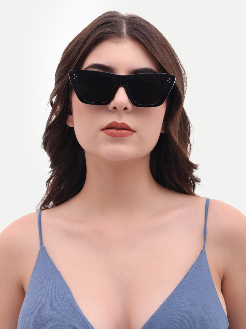Women's UV Protected Polarized Cat Eye Black Sunglasses