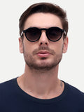 Men Round Uv Protected Sunglasses Black