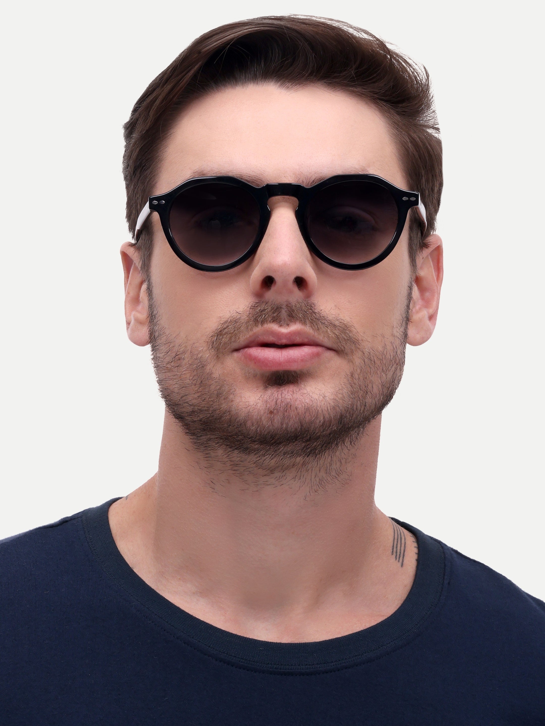 Men Round Uv Protected Sunglasses Black