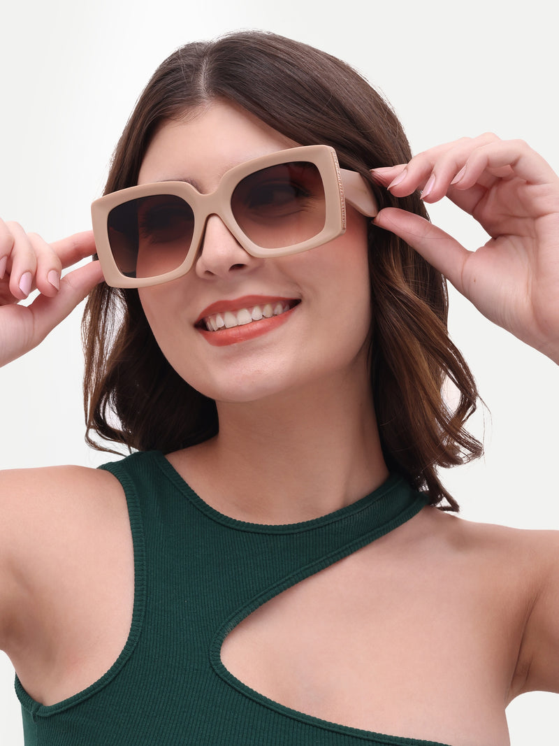 Women's Polarized Brown Rectangular Oversized Sunglasses