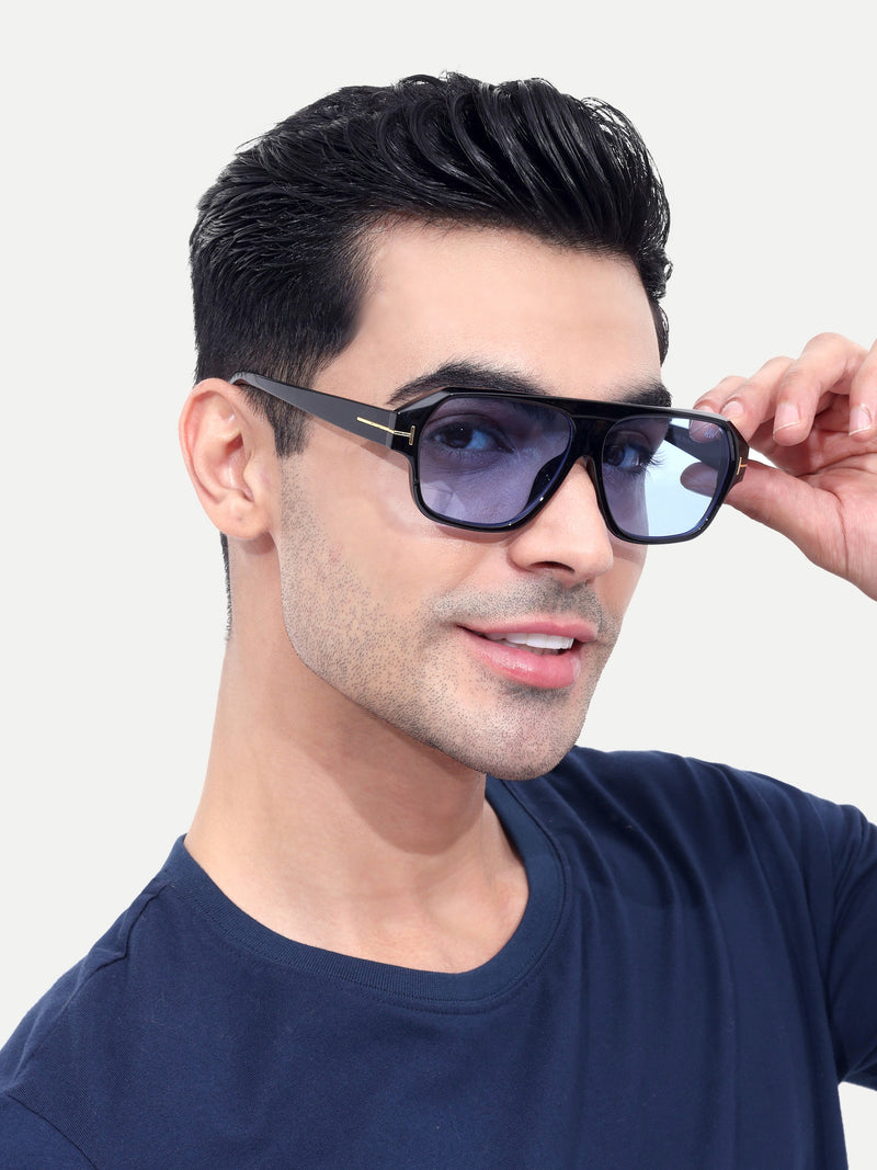 Men's Blue Wayfarer Rectangular Sunglasses