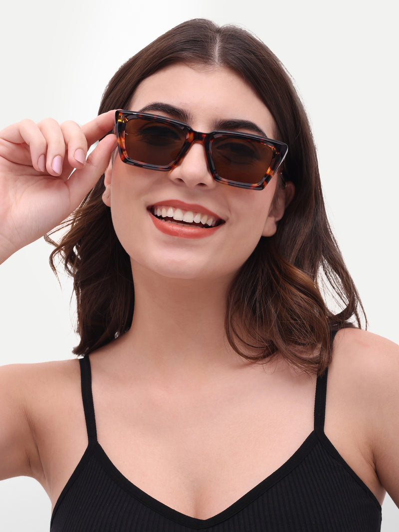 Women's Leopard Brown Wayfarer Rectangular Sunglasses