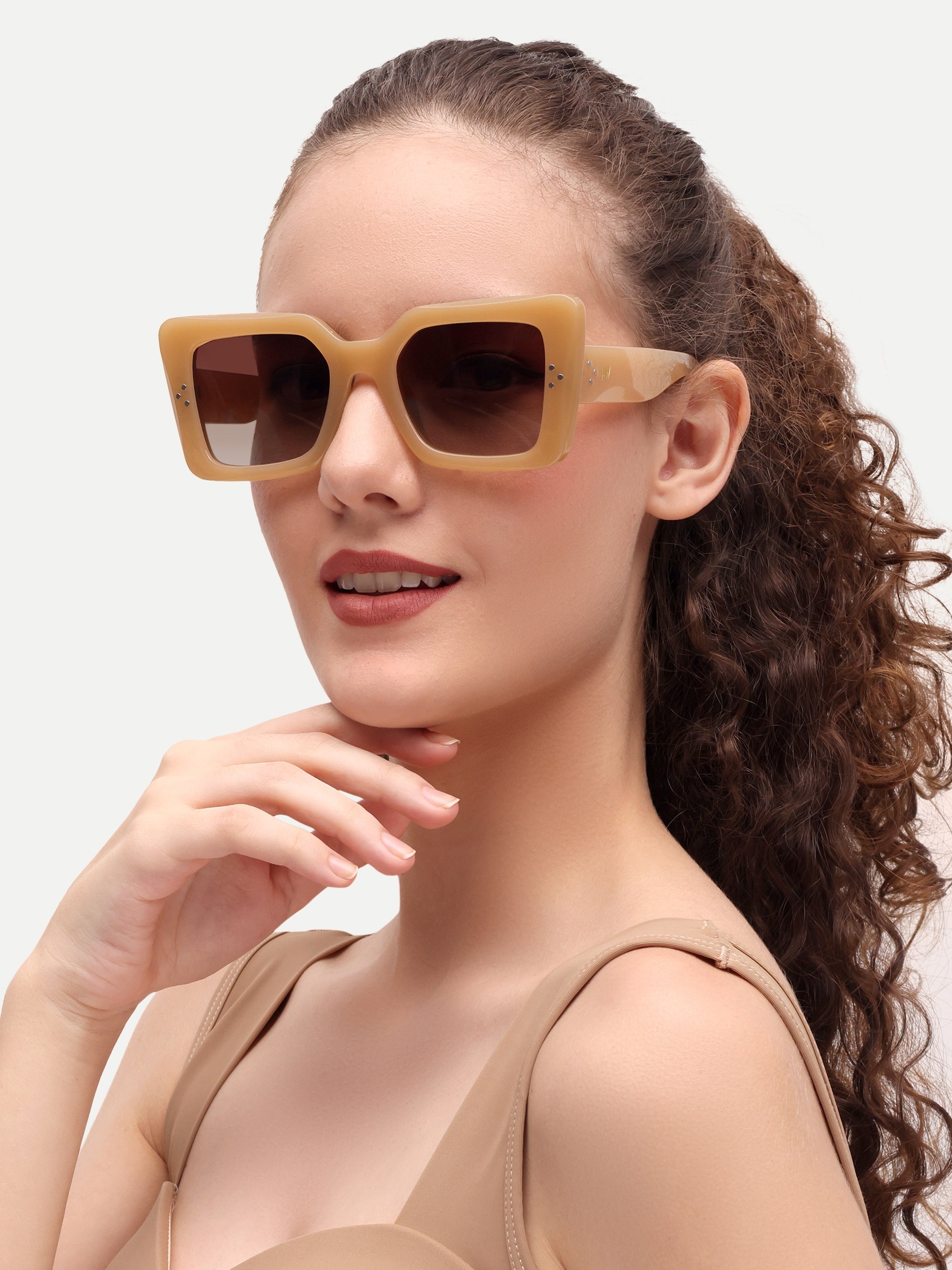 Over Square Peach Women UV Protected Sunglasses