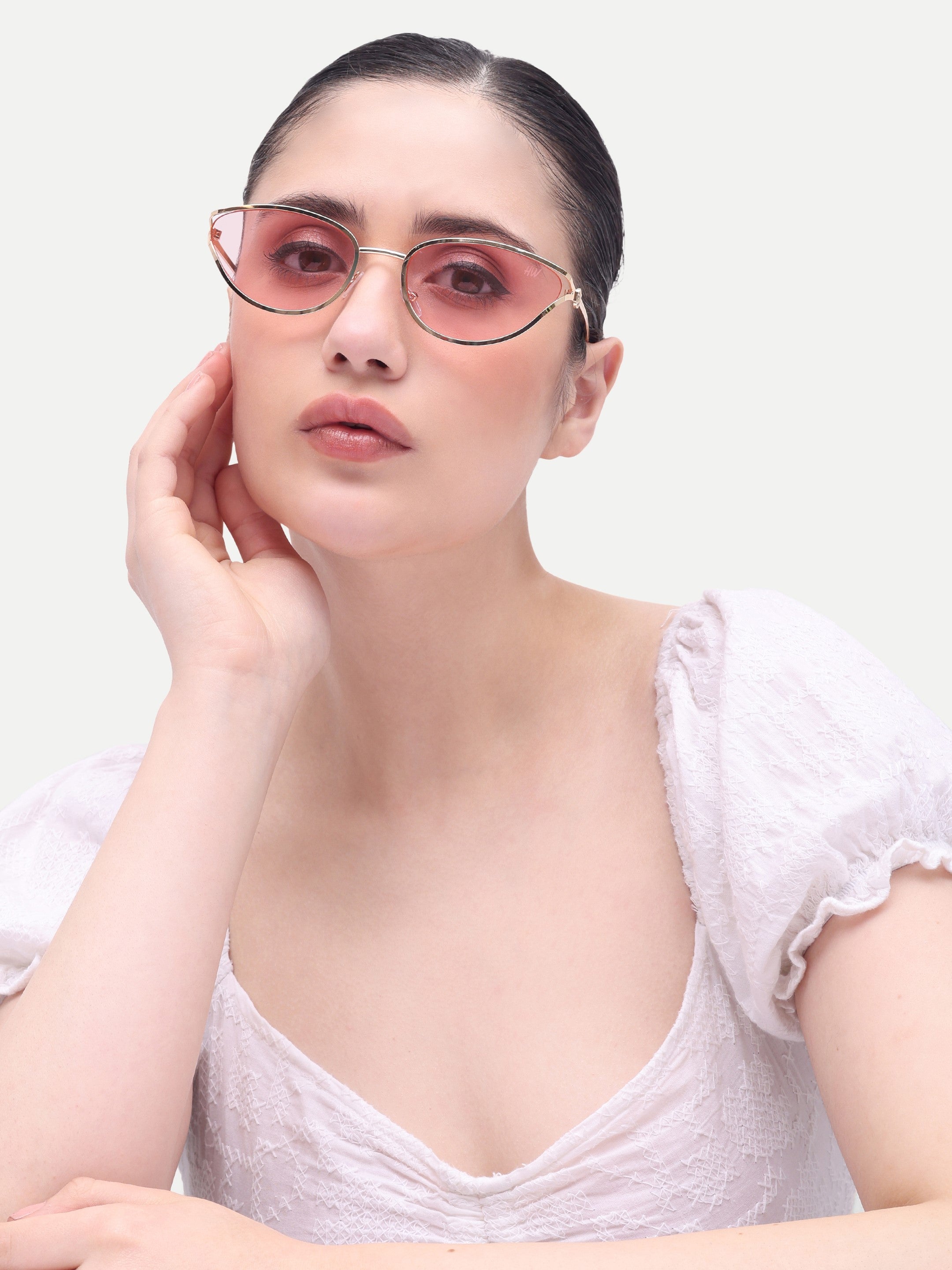 Women's Gold Pink Cat Eye Sunglasses