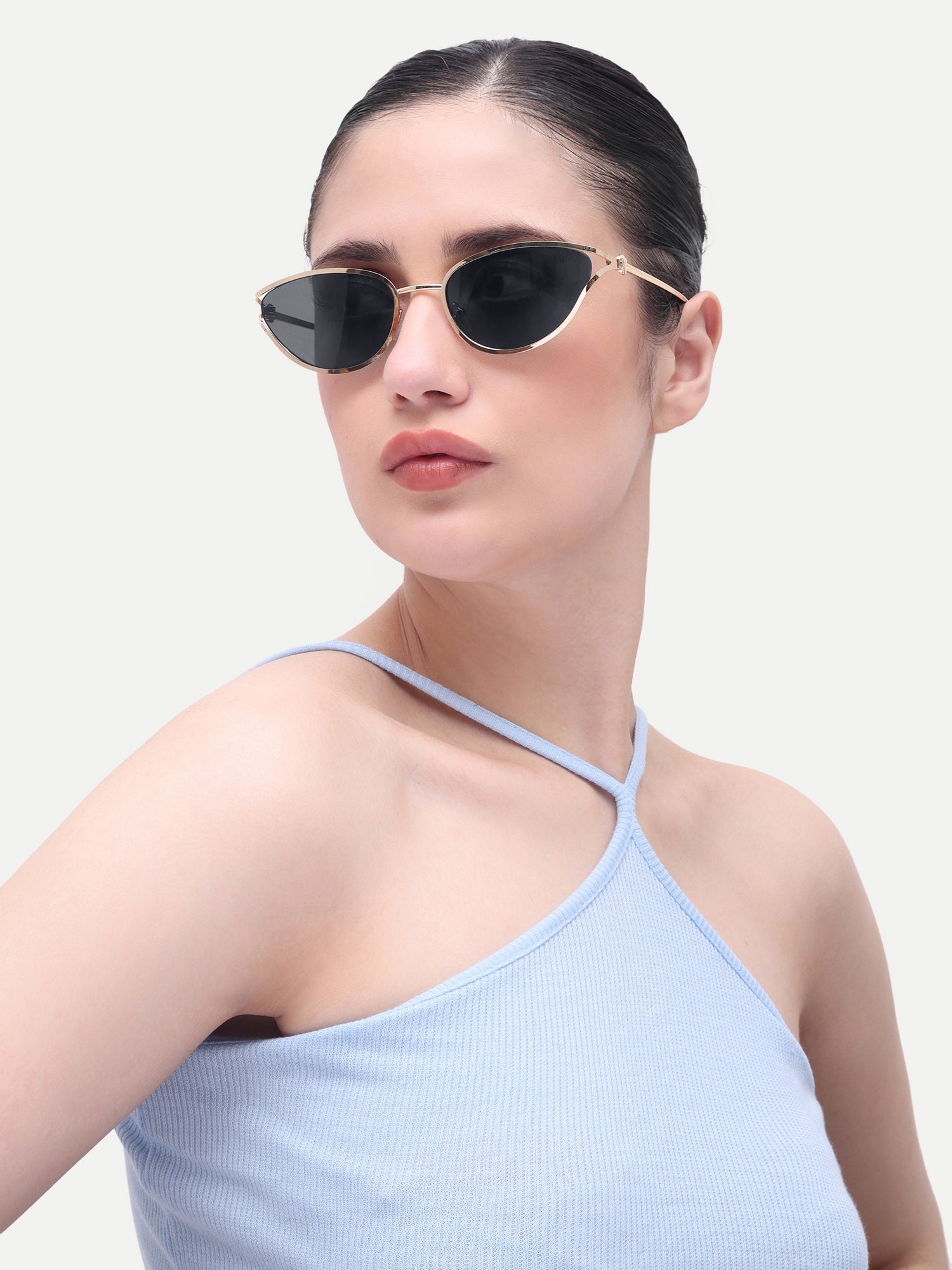 Women's Gold Black Cat Eye Sunglasses