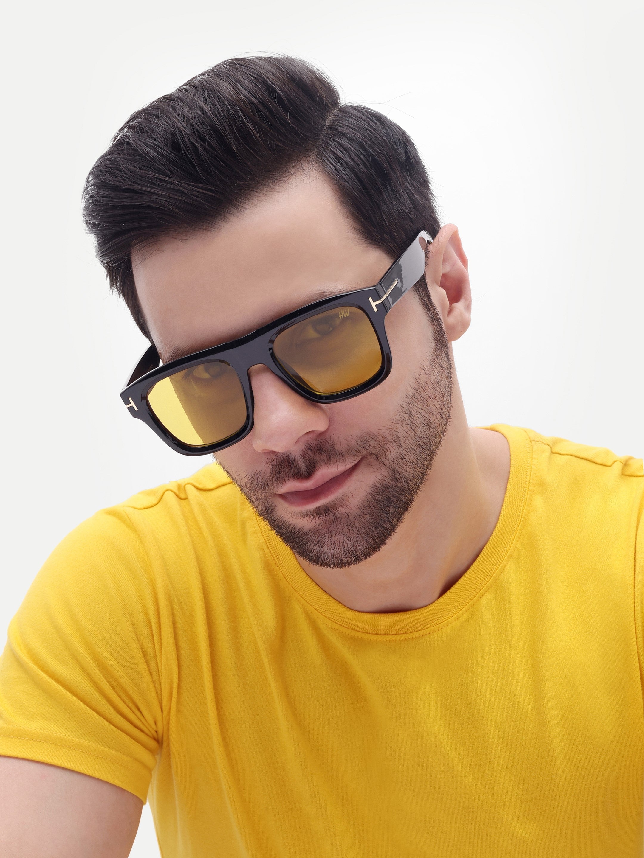 Men's UV Protected Yellow Wayfarer  Rectangular Sunglasses