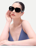 Noelle Black Hexagon Oversized UV Protected Womens Sunglasses