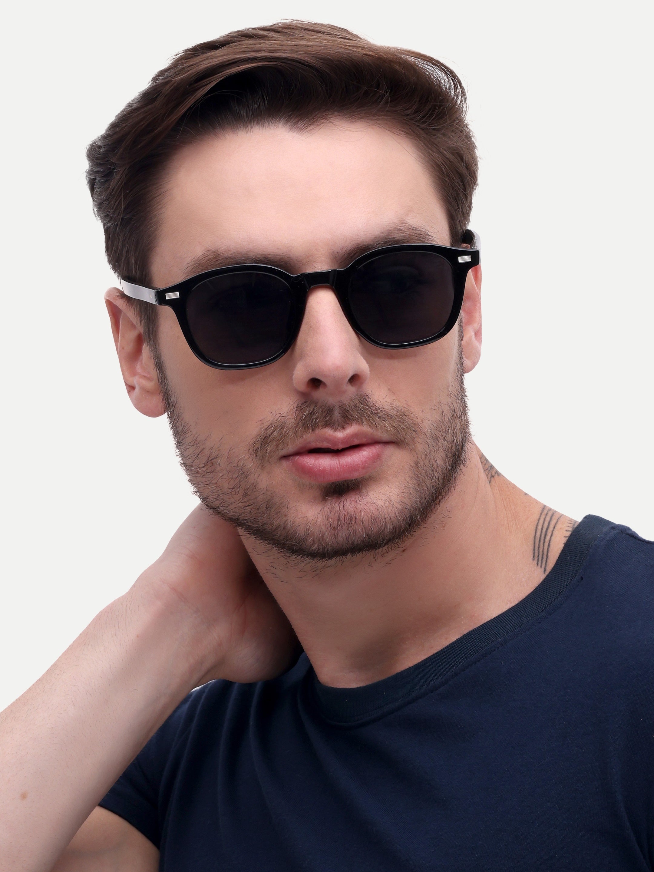 Men Round Uv Protected Sunglasses Black