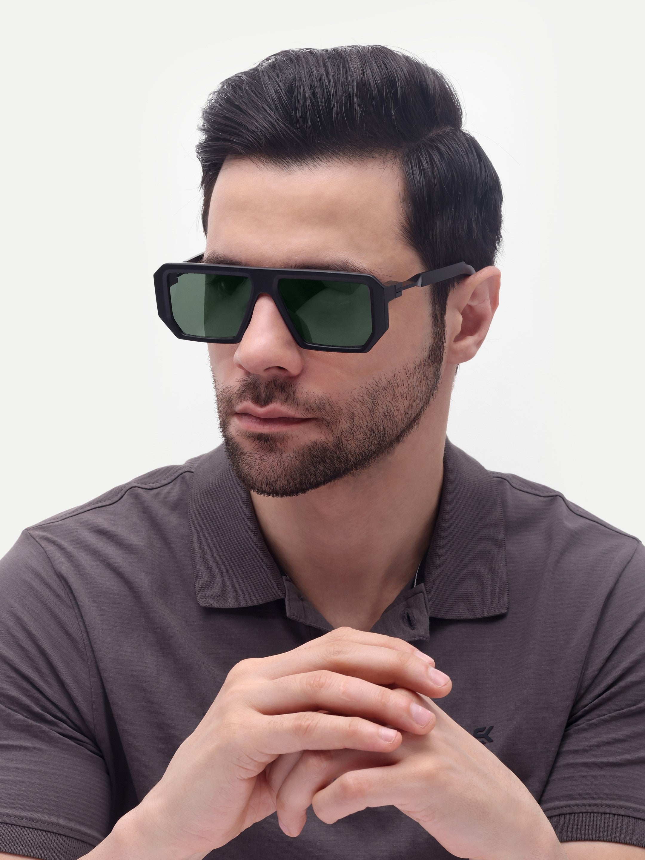 Men's UV Protected Gold Black Green Wayfarer Sunglasses