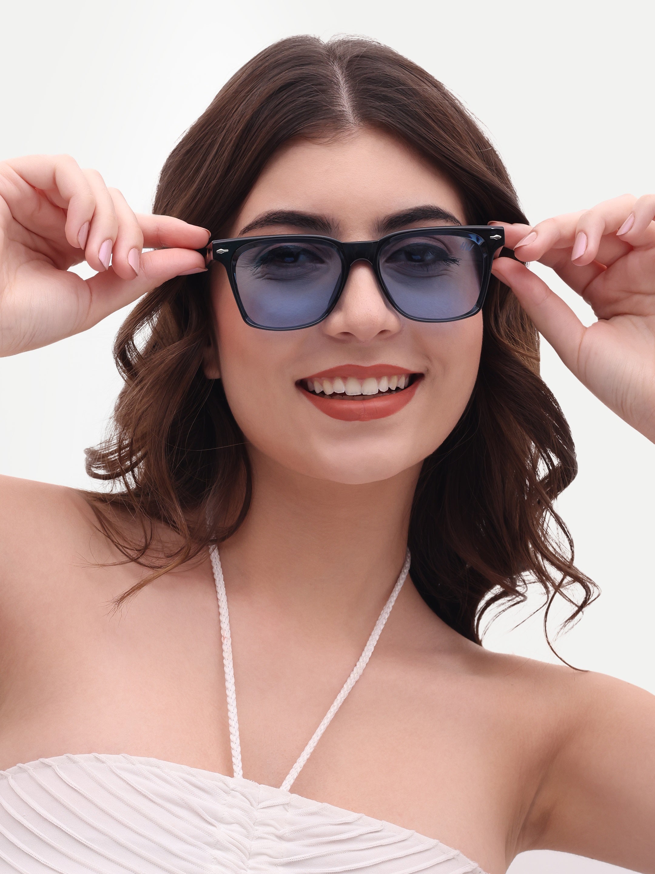 Women's Blue UV Protected Rectangular Sunglasses