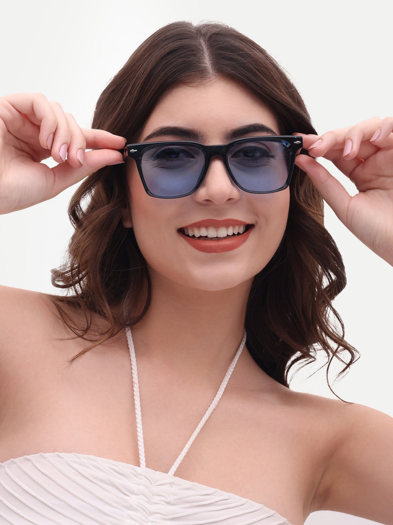 Women's Blue UV Protected Rectangular Sunglasses