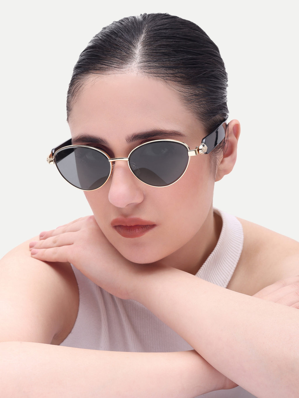 Women's Gold Black Metal Sunglasses