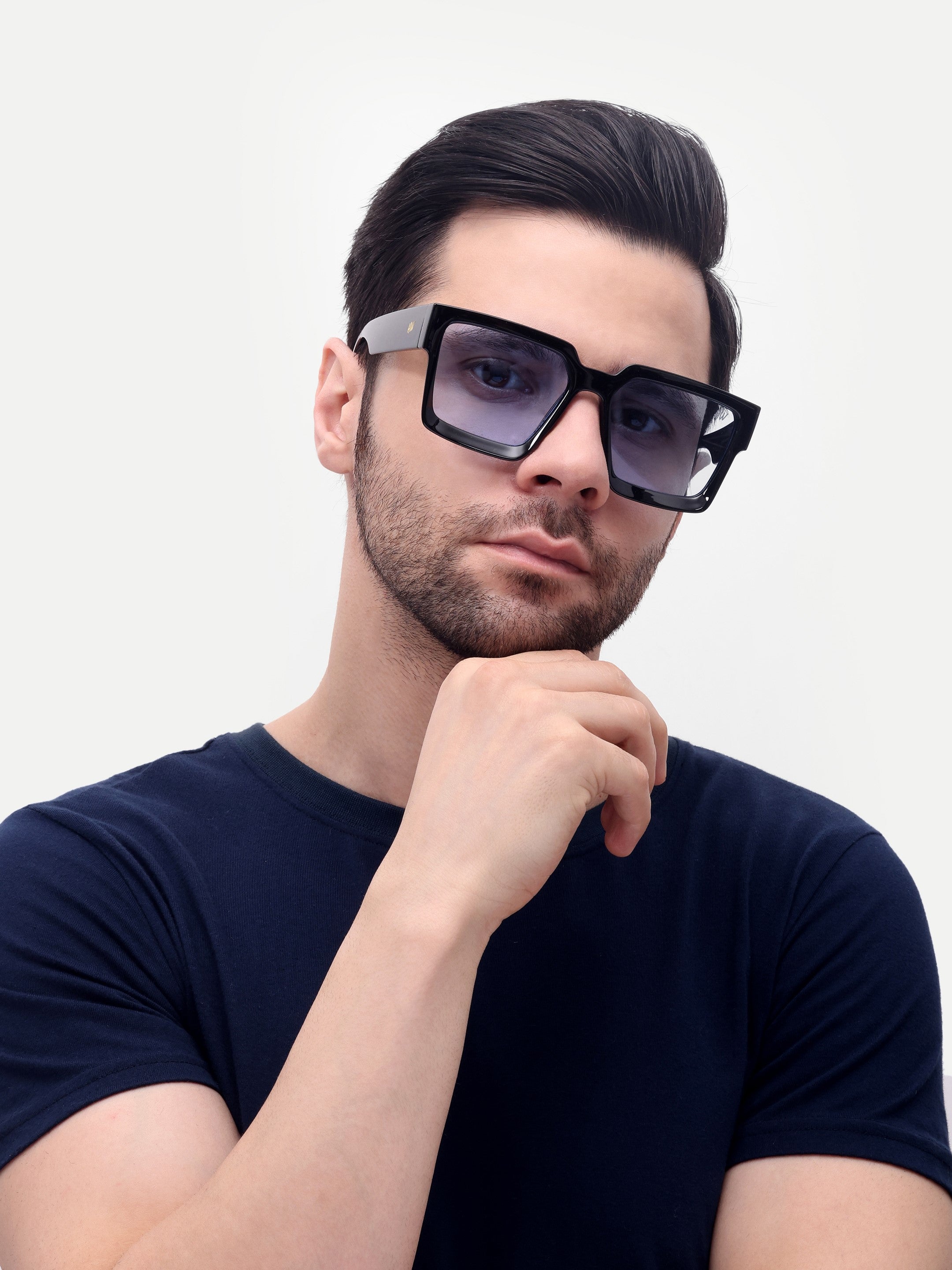 Men's UV Protected Black Blue Wayfarer Rectangular Sunglasses