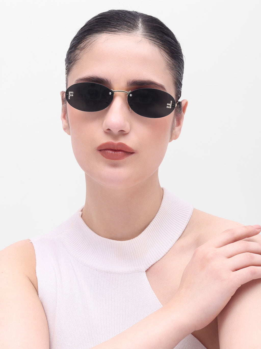 Women's Gold Black Oval Sunglasses