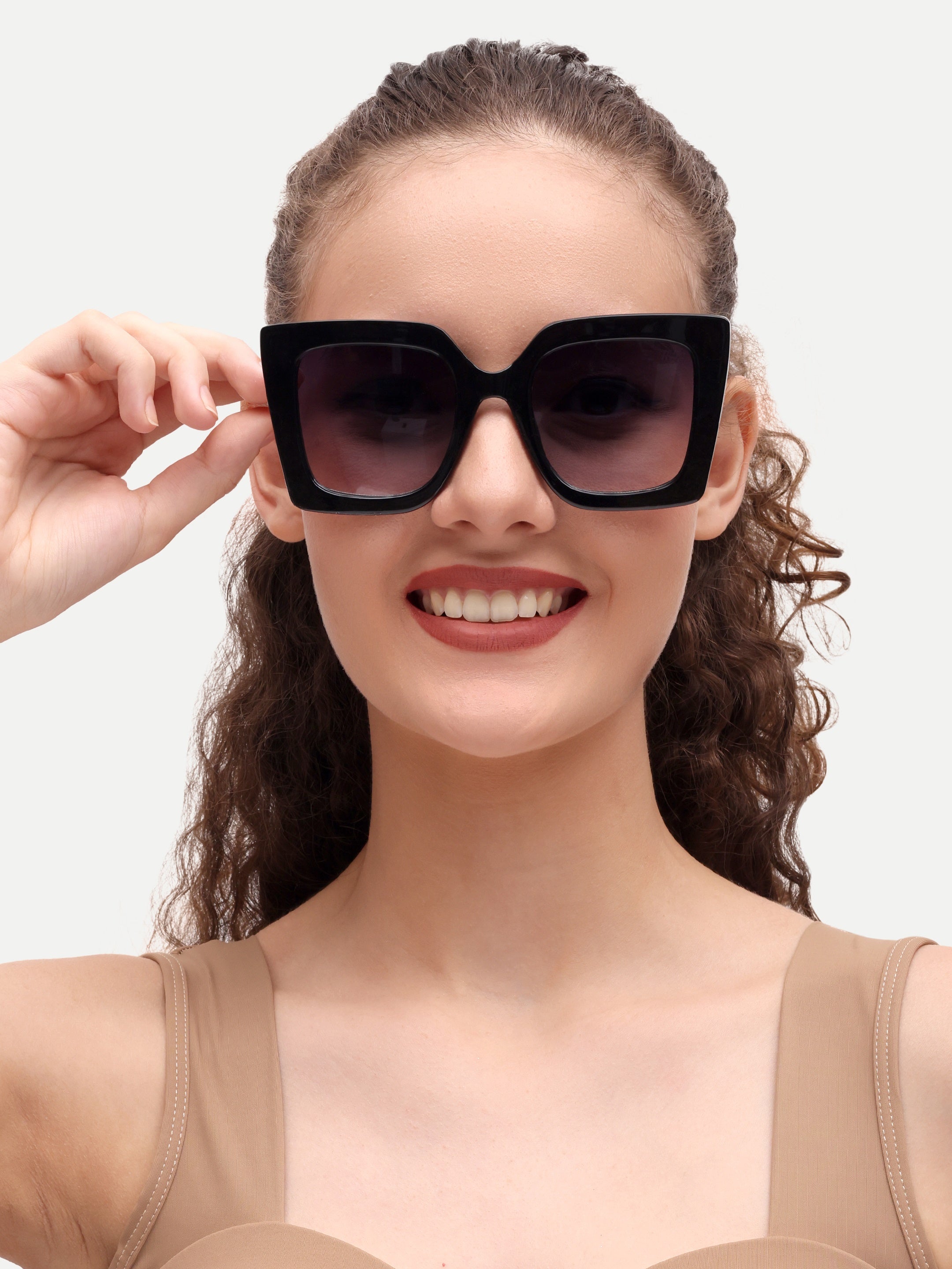 Women Oversize Square Black UV Protected Sunglasses