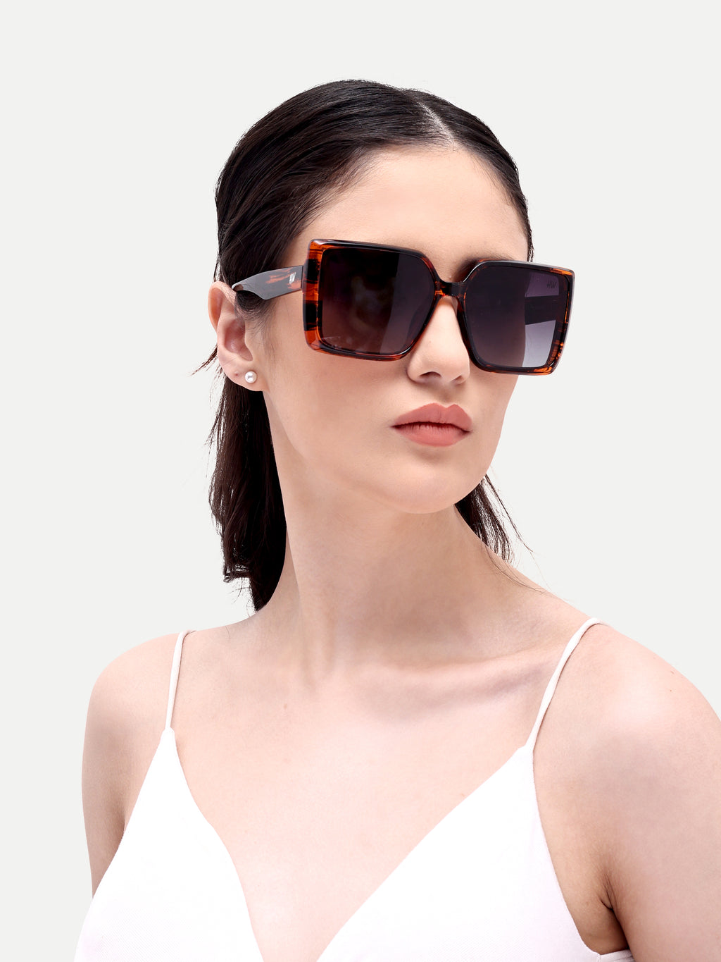 Noelle Black Leopard Oversized Square UV Protected Womens Sunglasses