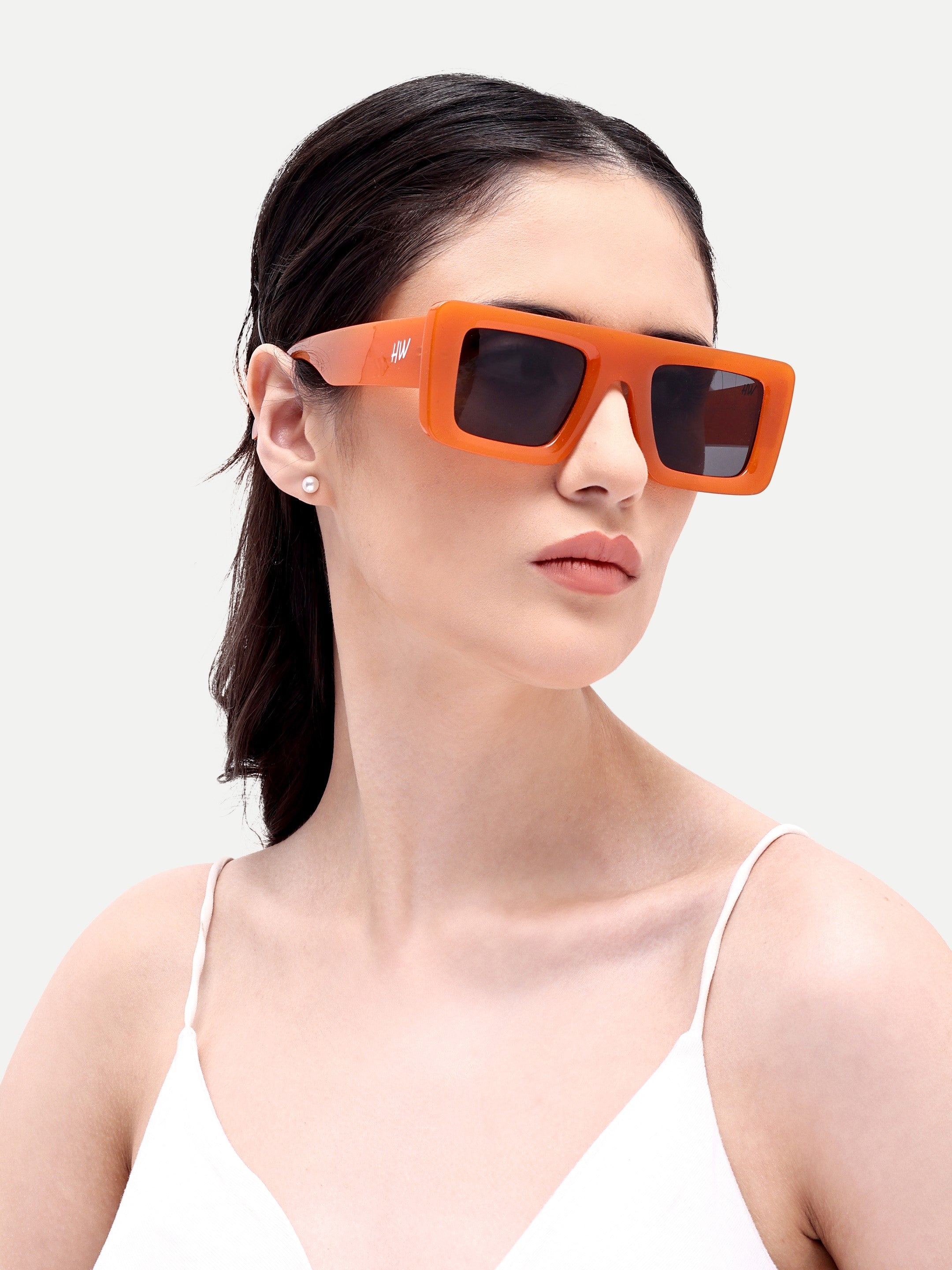 Opaline Candy Orange Square UV Protected Womens Sunglasses