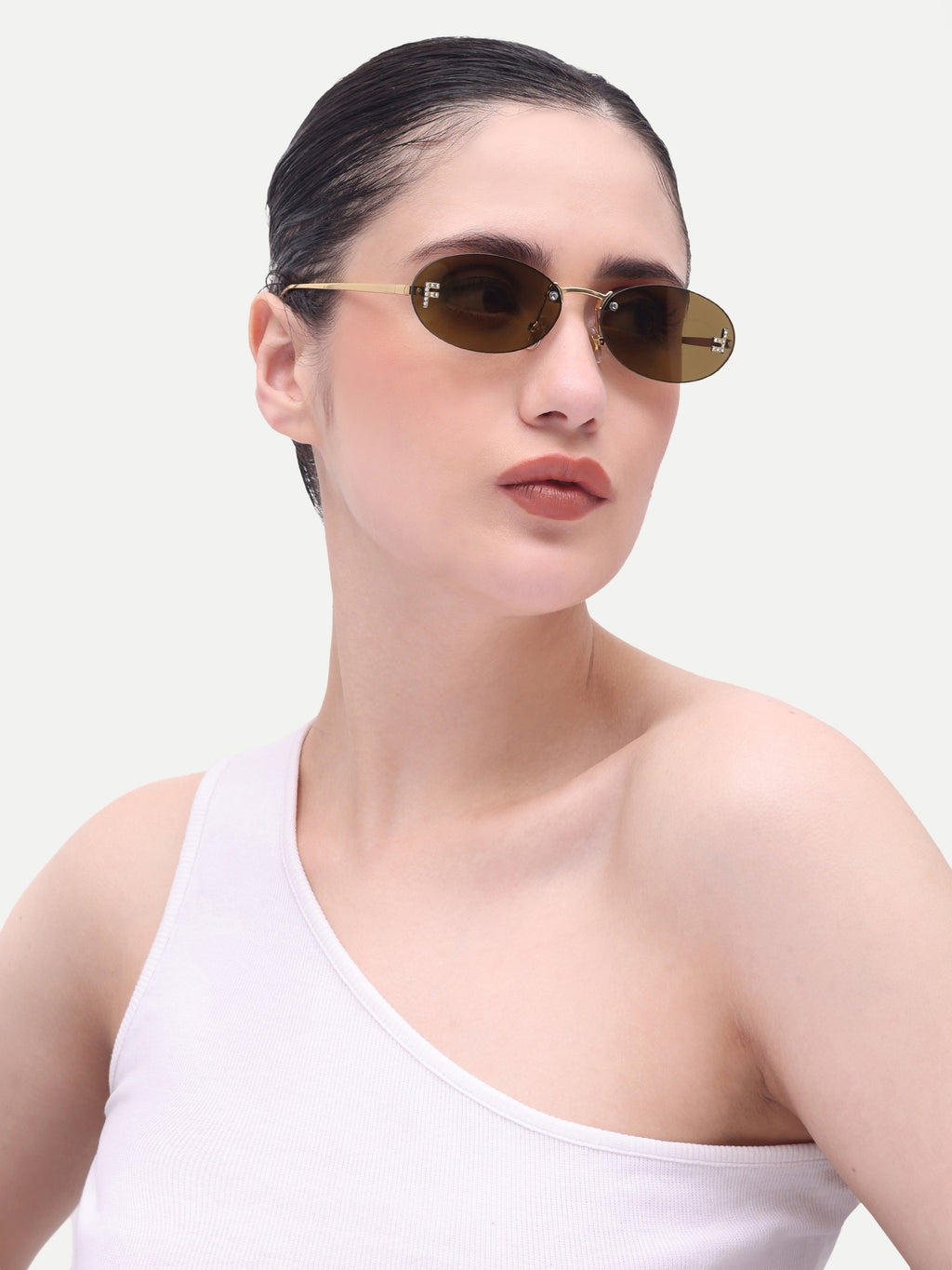 Women's Gold Brown Oval Sunglasses