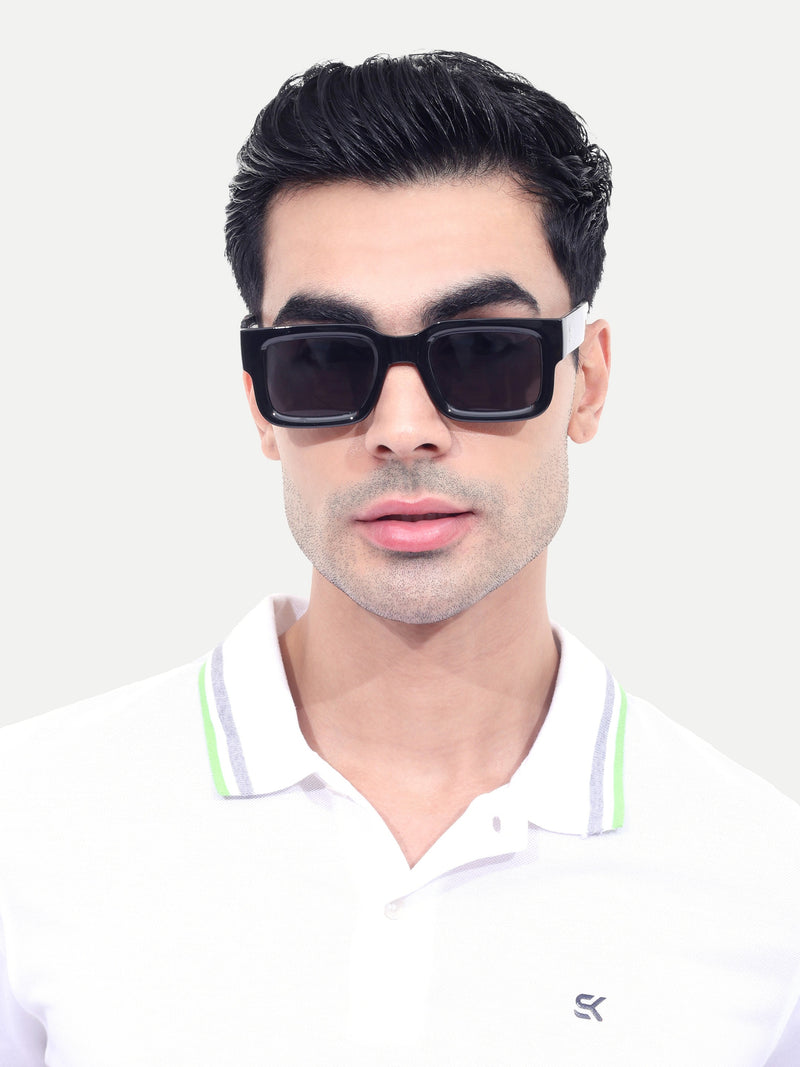 Men's Full Black UV Protected Wayfarer Rectangular Sunglasses