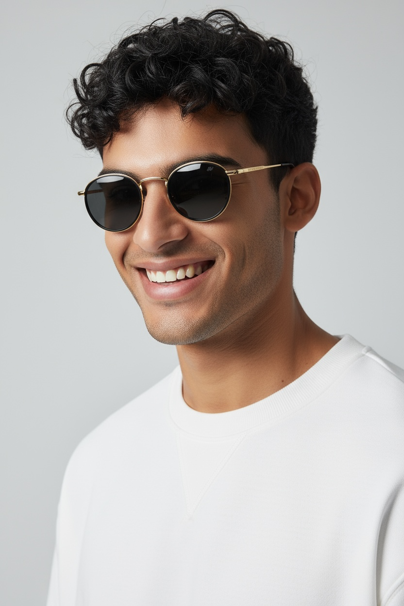 Men's Golden Black Round UV Protected Sunglasses