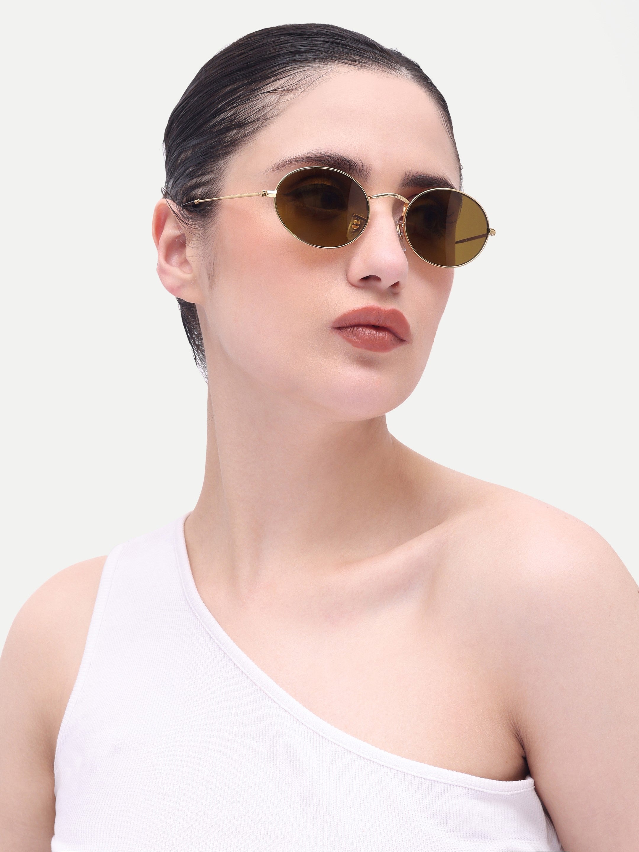 Women's Gold Brown Oval Sunglasses