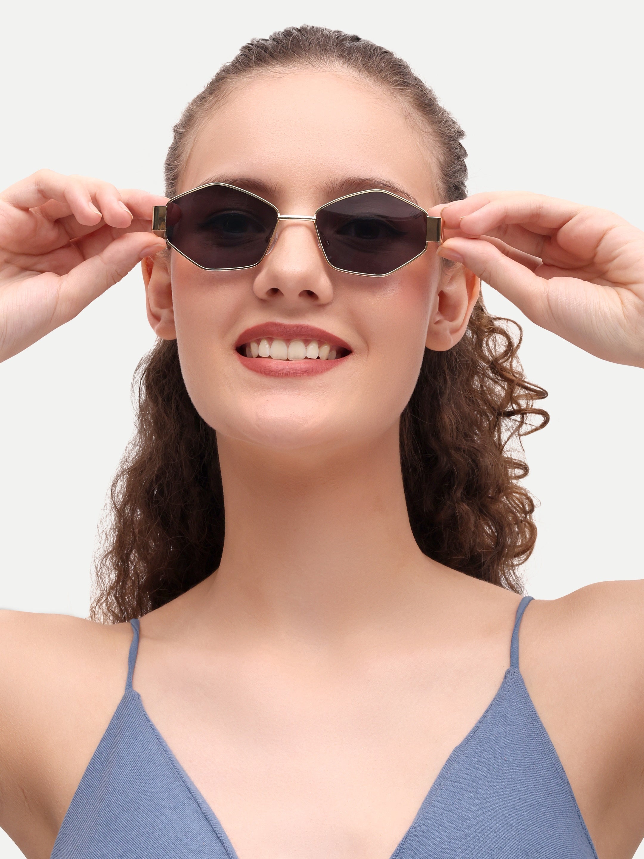 Black Hexagon Women UV Protected Sunglasses