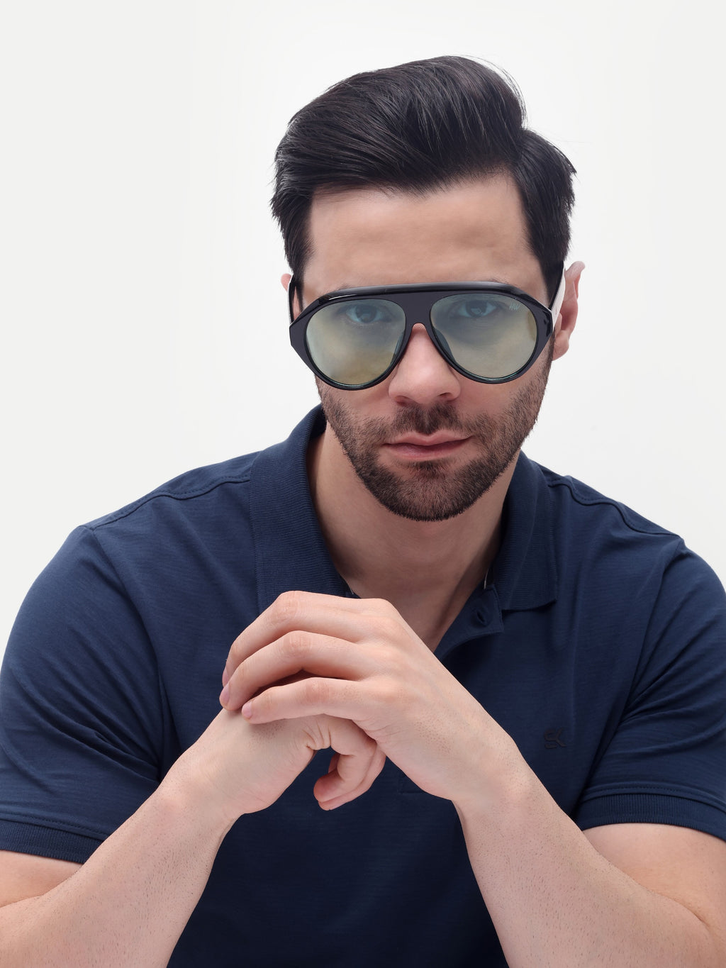 Men's UV Protected Gold Green Aviator Sunglasses