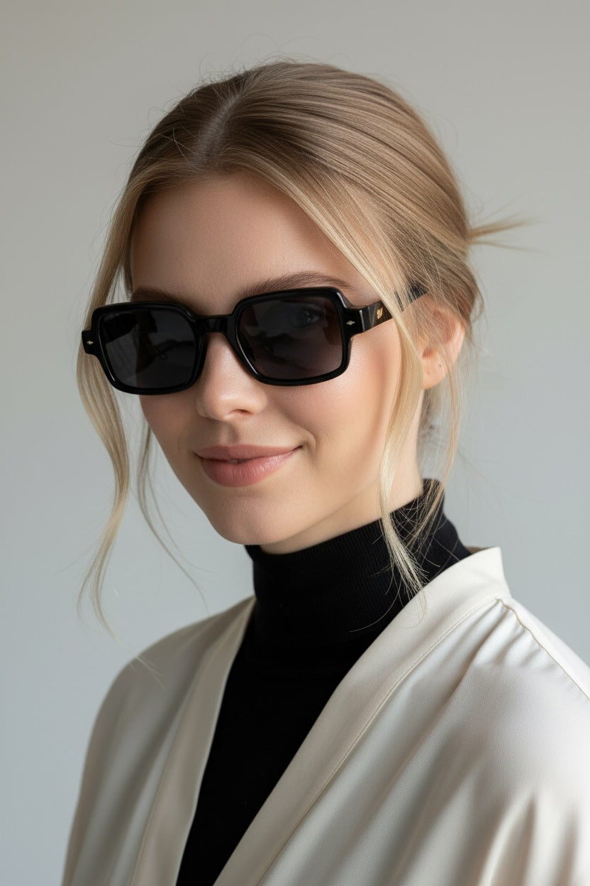 Women's Black Rectangular Sunglasses