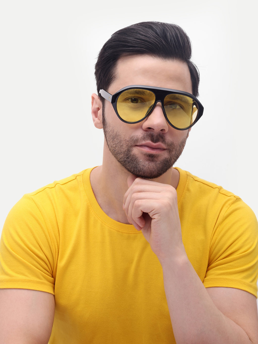 Men's Black Yellow Aviator UV Protected Sunglasses