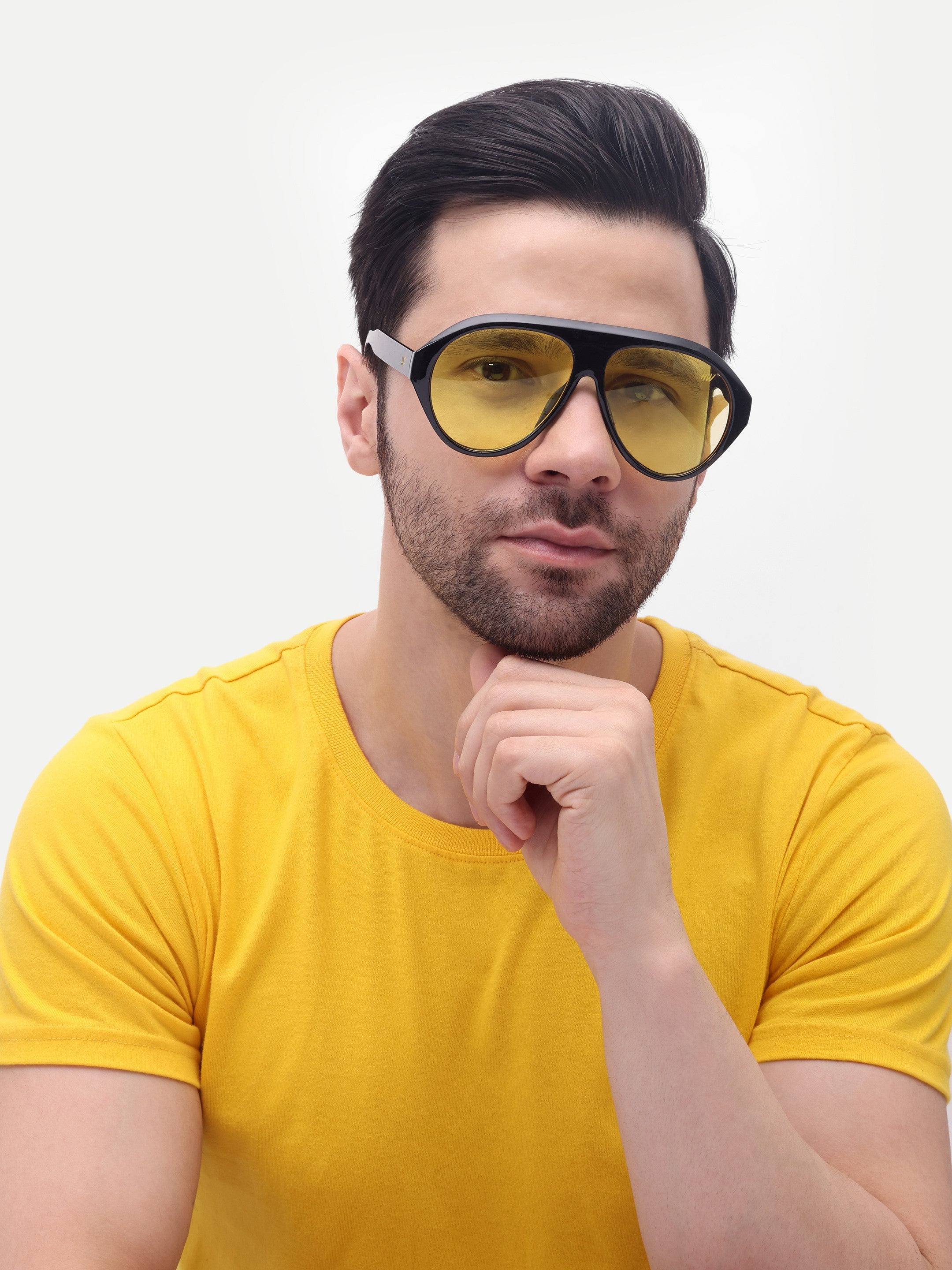 Men's Black Yellow Aviator UV Protected Sunglasses
