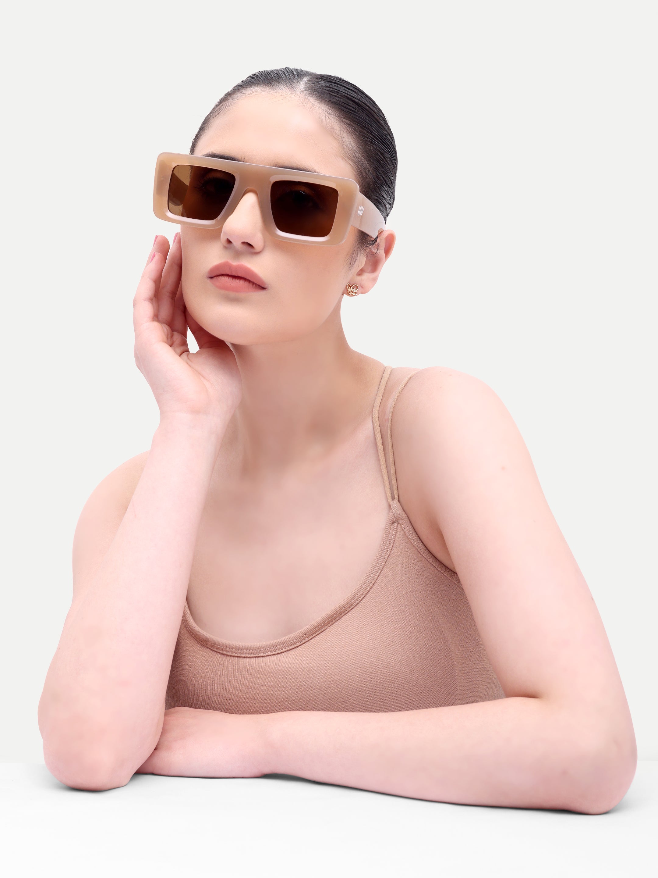Yelina Candy Peach Square UV Protected Womens Sunglasses