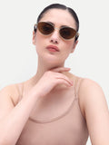 Women's Gold Brown Oval Metal Sunglasses