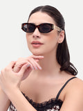 Alina Black Oval Leopard UV Protected Womens Sunglasses