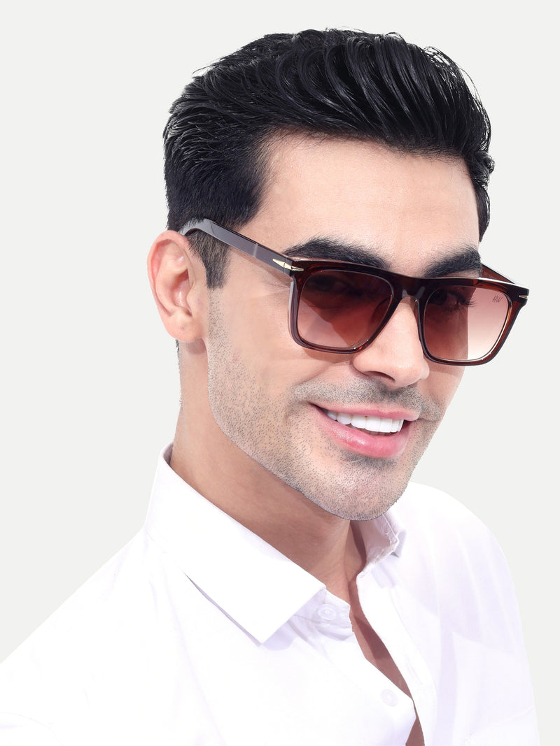 Men's Brown Wayfarer Rectangular Sunglasses