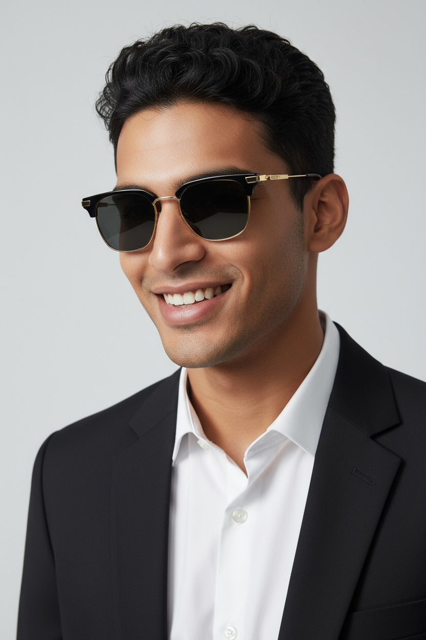 Men's Gold black Clubmaster UV Protected Sunglasses