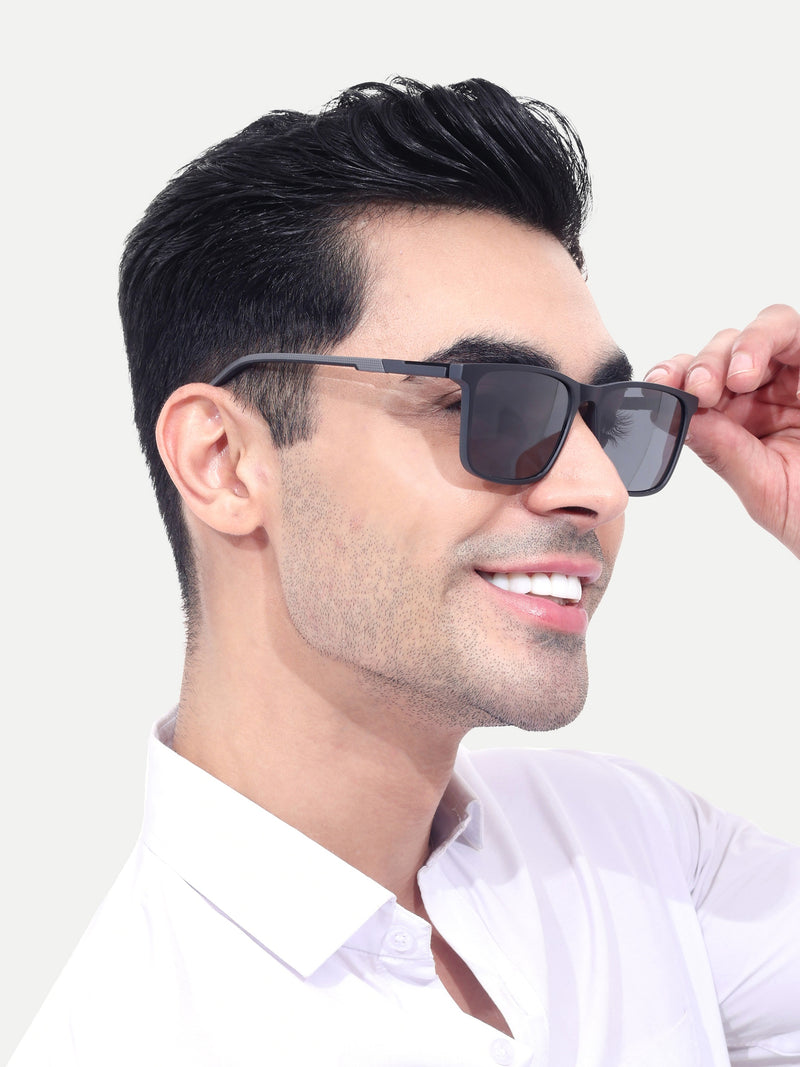 Men's Black Polarized Wayfarer Rectangular Sunglasses