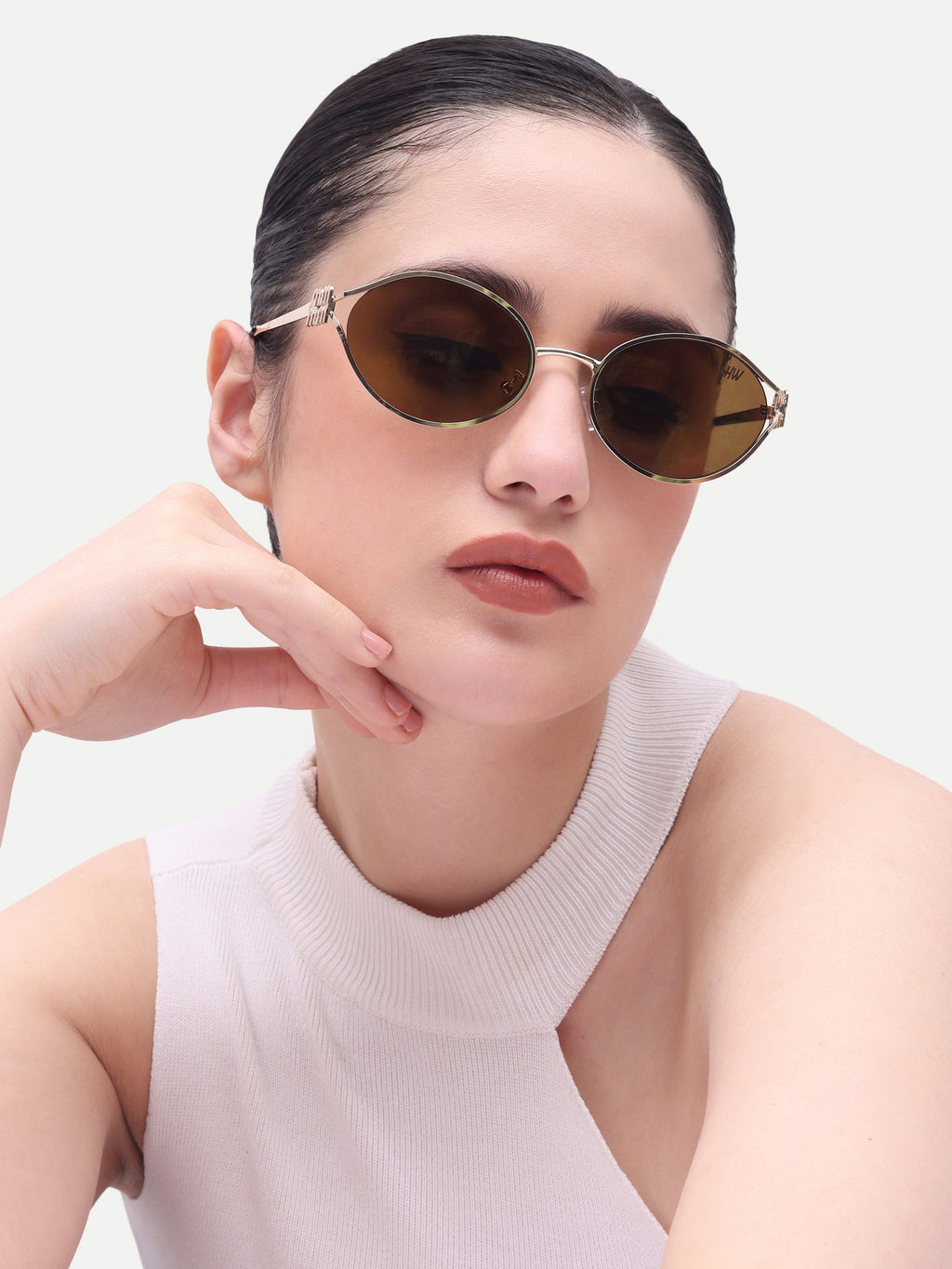 Women's Gold Brown Oval Sunglasses