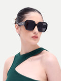 Zarela Acetate Oversized Black Hexagon UV Protected Womens Sunglasses