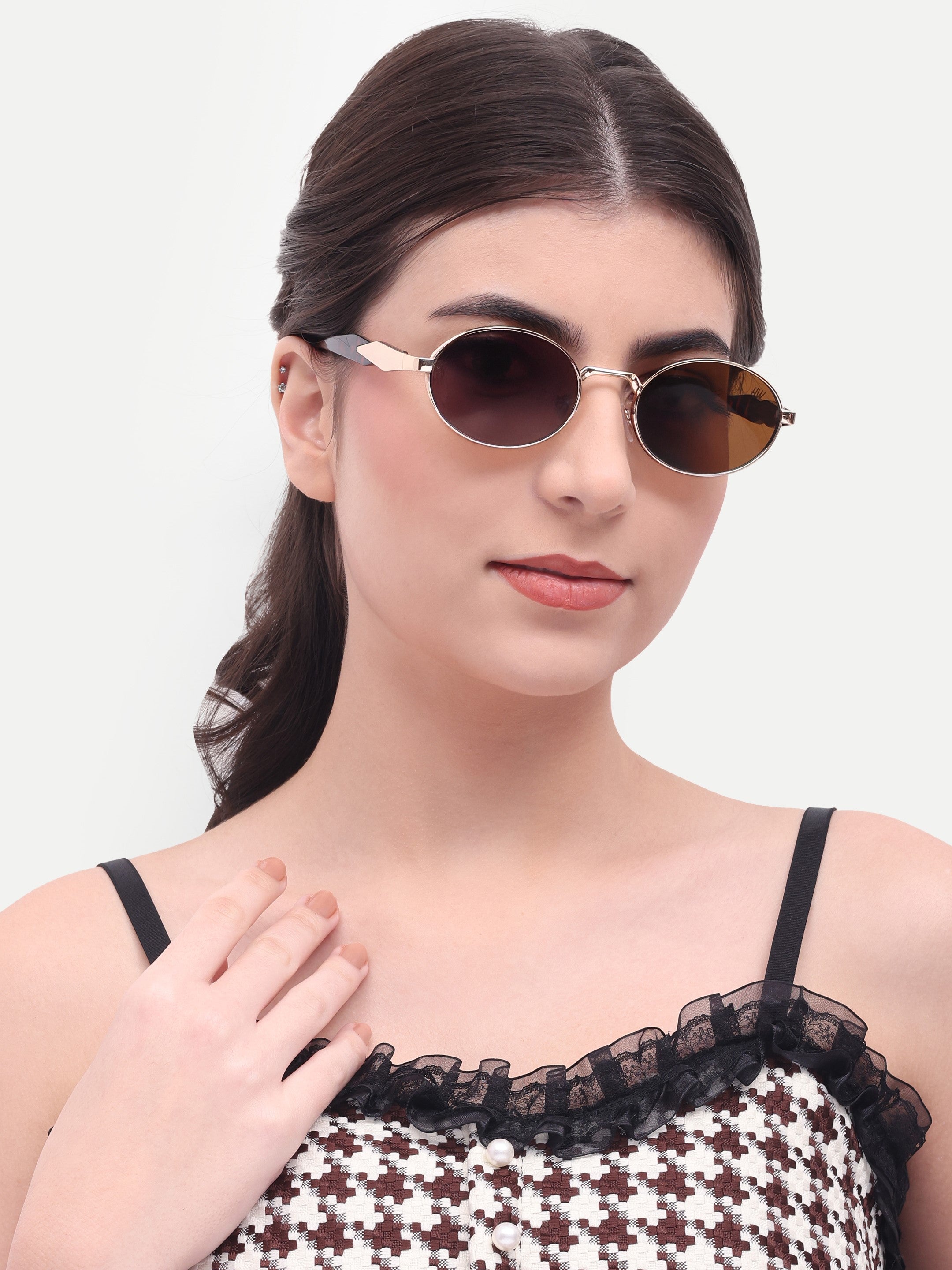 Women's Oval Golden Brown UV Protected Sunglasses