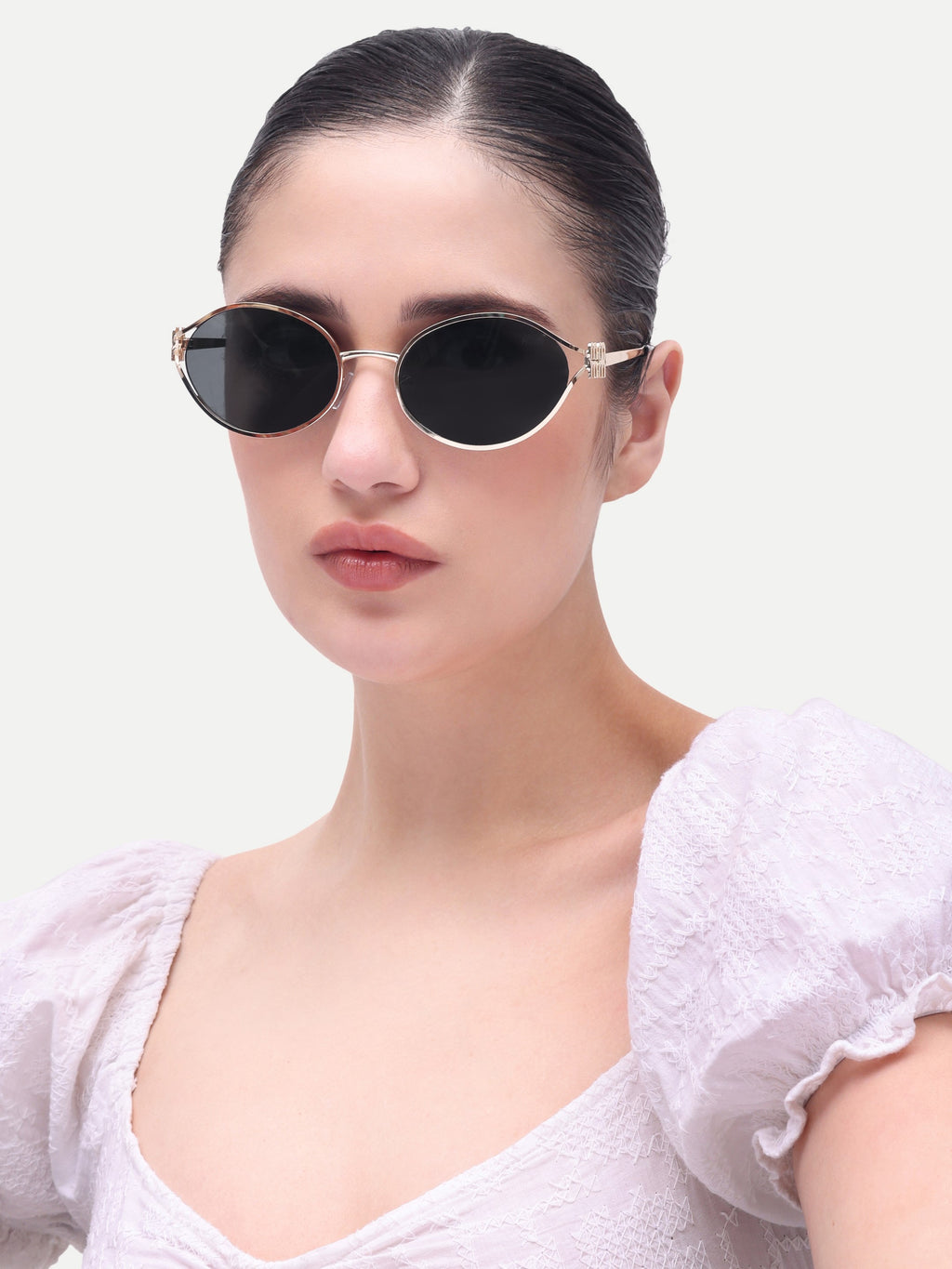 Women's Gold Black Oval Sunglasses