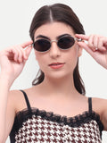 Women's Oval Silver Black UV Protected Sunglasses