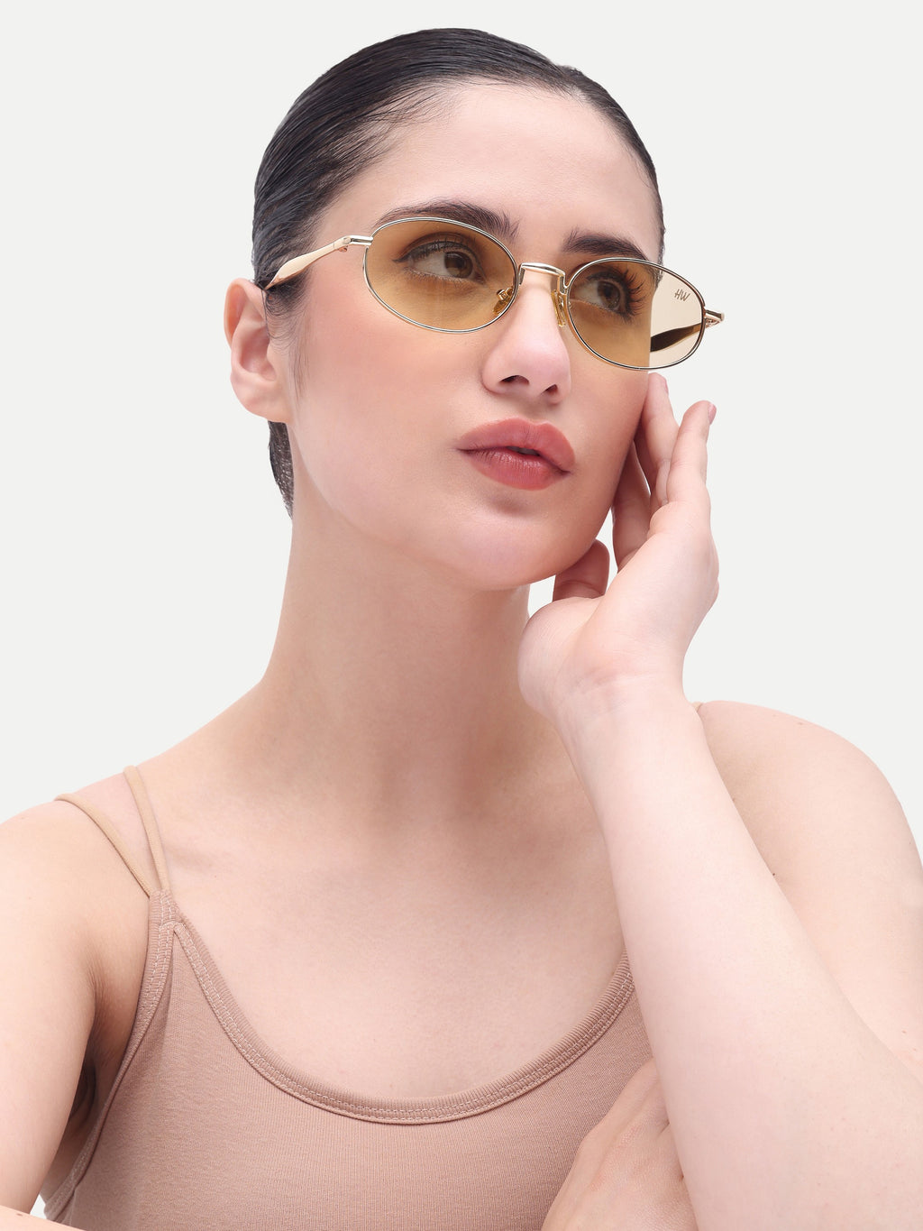 Women's Gold Yellow Oval Sunglasses