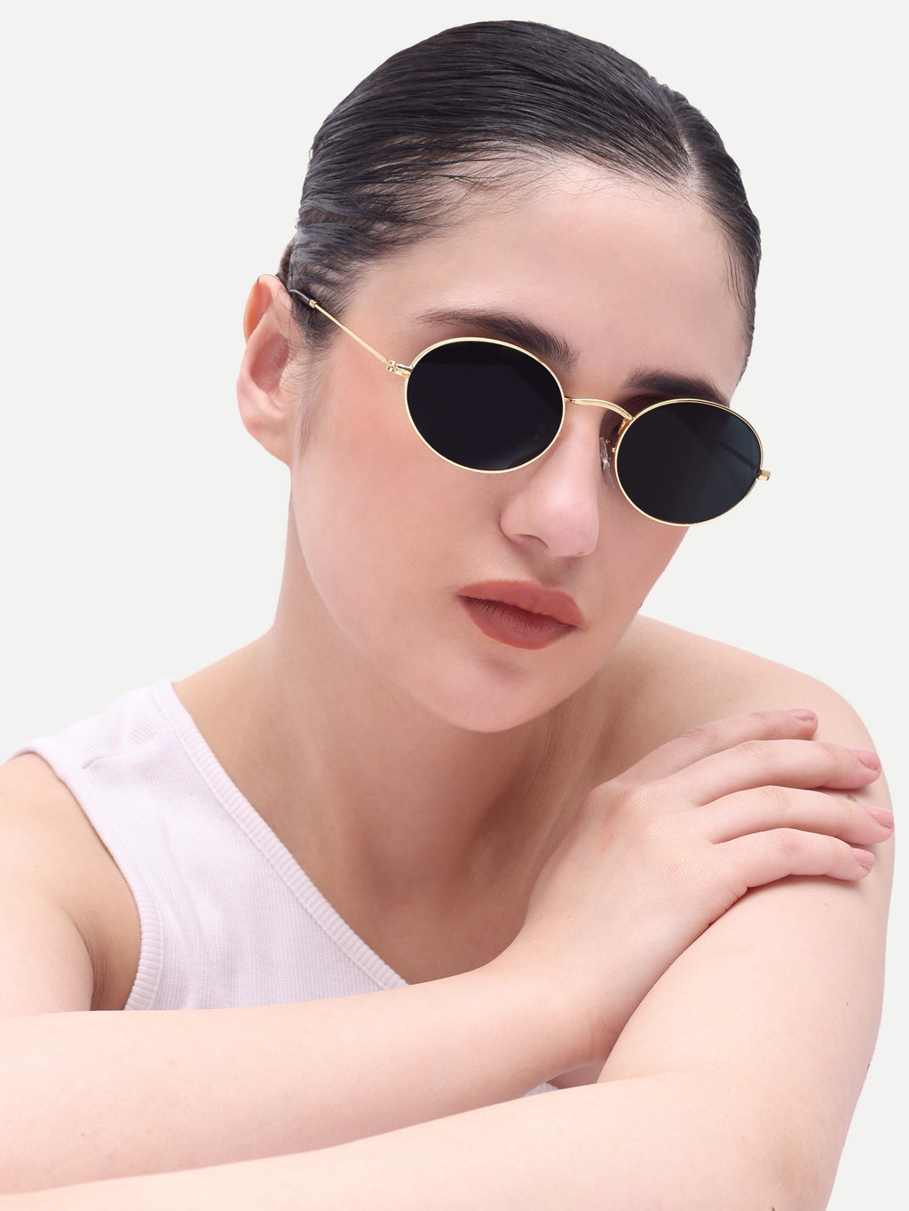 Women's Gold Black Oval Sunglasses